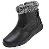 Anproity Womens Snow Boots Leather Winter Shoes Waterproof Comfortable Warm Fur Lined Boots Zipper Fashion Ankle Booties for Women Outdoor Black 7.5