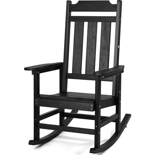 VEVOR Mecedora de Porche Hips de 87 x 71 x 110 cm para Exteriores, Mecedora al Aire Libre con Respaldo Alto, Reposabrazos Suaves, Capacidad de Peso de 181,44 kg para Jardín, Balcón, Porche, Negro