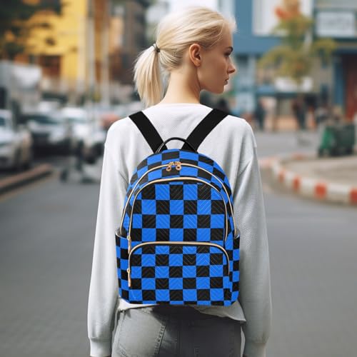 Image of ALAZA Black Dark Blue Checkered Plaid Women Backpack Purse Ladies Fashion Shoulder Bag Daypack Travel Bag 7.5L