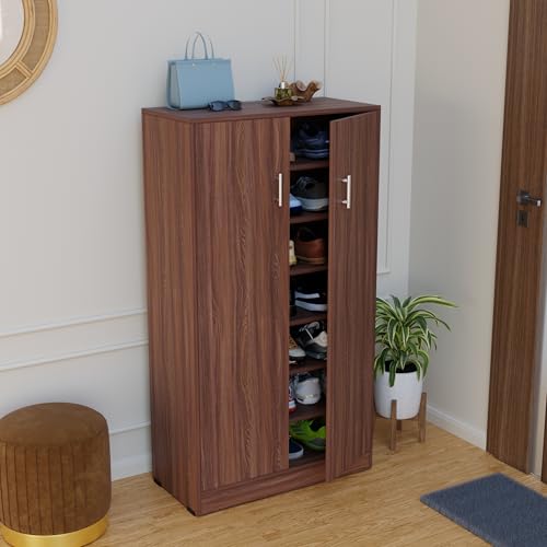 Image of FURNIFLIX Engineered Wood 7 Shelves Shoe Rack for Living Room Office Home Hall Wooden Shoe Cabinet Furniture - Walnut Finish