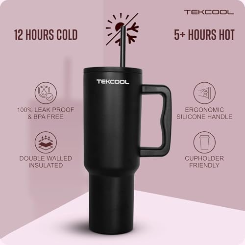 Image of Tumbler with lid and Straw 1200ML Cup Stainless Steel Hot and Cold with Handle and Lid 2 Straw Vacuum Insulated Tumbler for Water, Iced Tea or Coffee Office Gym Travelling