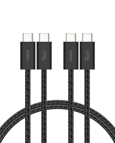 Belkin Confezione da 2 cavi intrecciati da USB-C a USB-C da 1,5 m, 240 W, cavo flessibile per ricarica rapida, cavo Type-C per iPhone 17 e iPhone 16 series, Galaxy S25, Pixel 10, iPad Pro ecc., nero