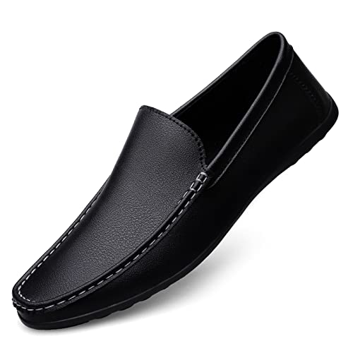 Men's Vintage Hand Stitched Leather Loafers Comfortable Slip On Soft Sole Moccasin Boat Shoes Stylish Casual Driving Walking Dress Flats for Business