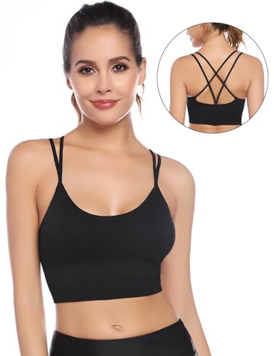 Image of Sykooria 3 Pack Strappy Sports Bra for Women Sexy Crisscross for Yoga Running Athletic Gym Workout Fitness Tank Tops