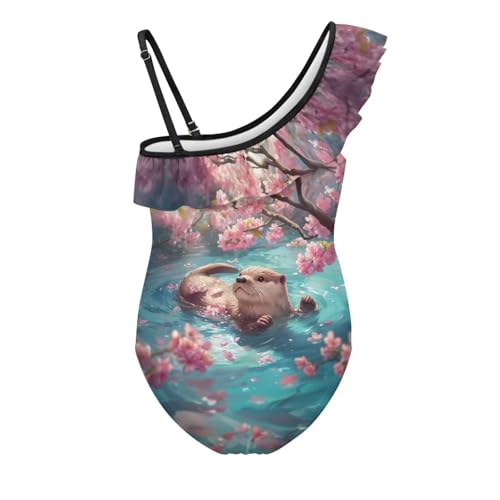 Girls One Piece Swimsuit Size 3-14 Cute Ruffle One Shoulder Swimwear Cozy Summer Beach Bathing Suit4