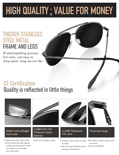 Image of LUENX Aviator Sunglasses for Women Men Polarized Lens Trendy Sun Glasses - UV 400 Protection 60MM with Accessories Driving