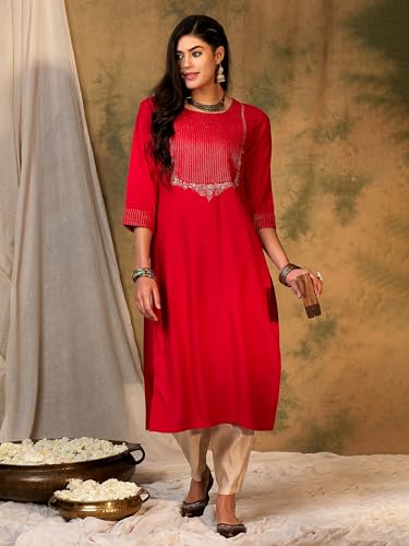 Image of INDO ERA Women's Rayon Straight Fit Straight Kurta