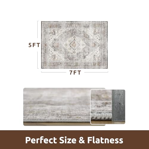 AMOAMI-Area Rug 5X7 Rugs for Living Room-Vintage Soft Grey Rugs for Bedroom-Non Slip Carpet-Machine Washable Rug for Dining Room Living Room Bedroom Office Under Table