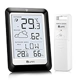 Funk Wetterstation mit Außensensor Batteriebetrieb, Wettervorhersage Funkwetterstation 100M/330FT, °C/°F, 2 Helligkeitsstufen Einstellung (Taupunkt Schimmel- Hitze-Index) Schwarz