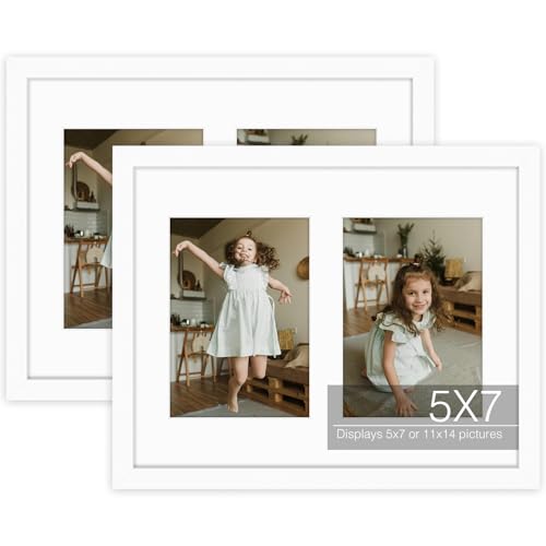 Golden State Art 11x14 White Wood Frame - for Two 5x7 Pictures, 2 Pack
