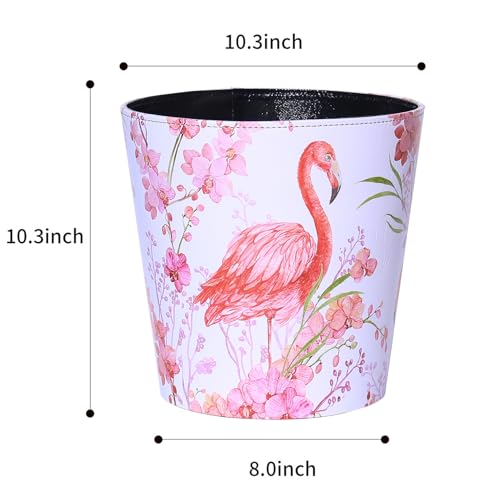 Image of PU Leather Small Trash Can Wastebasket, Round Garbage Container Basket for Bathrooms, Laundry Room, Kitchens, Offices, Kids Rooms, Bedrooms,Home Decorative Art Bin, 2.9 Gallon (Flamingo)