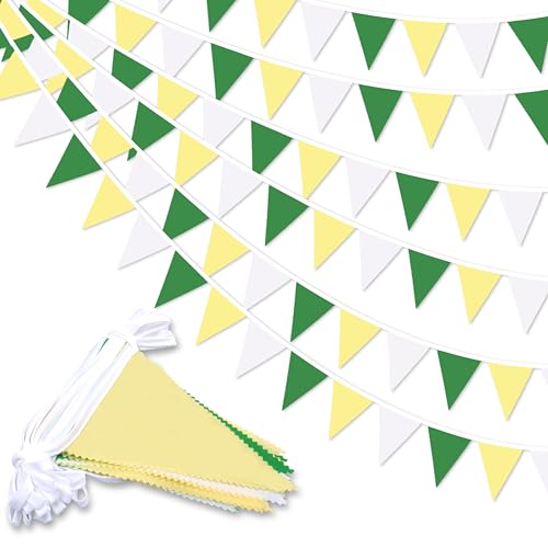 Image of Yellow Green White Pennant Banner,33 ft Pennant Banner Flags,Flag Triangle Bunting Garland Decor,for Wedding,Birthday Party,Baby Shower,Graduation,Golf Party Decor(Yellow, Green and White Banners)