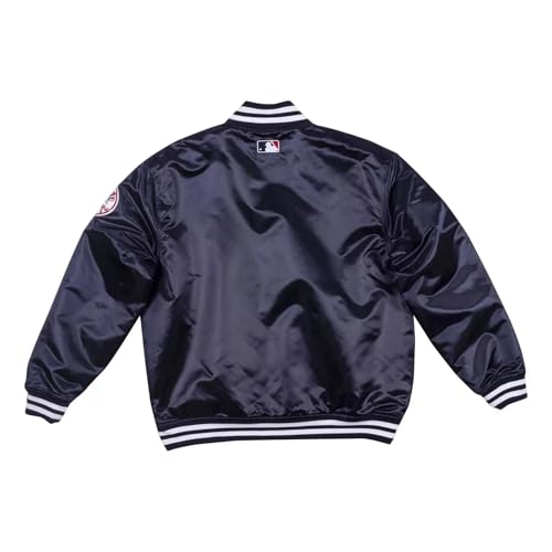 Men's Satin Varsity Bomber Jacket, Navy Blue, NY Ynkes Button Front Baseball style Jacket2