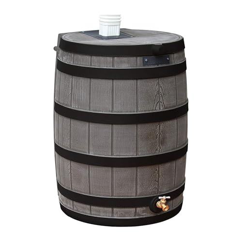 Good Ideas Rain Wizard Water Storage Premium Quality Barrel with Darkened Ribs, Brass Spigot, Safety Screen, and 50 Gallon Capacity, Oak, (2 Pack) - Thumbnail 2