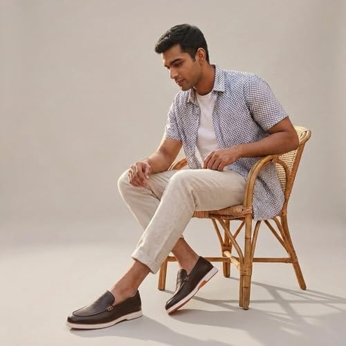Image of HAYES LONDON Genuine Leather Loafers for Men | Casual Slip-On Shoes | Breathable & Comfortable Summer Wear | Lightweight Walking Shoes