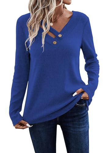 Image of LOLONG Womens Long Sleeve V Neck T Shirts Casual Basic Work Tops Trendy