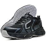 Netanac Steel Toe Shoes for Men, Comfortable Work Sneakers for Standing All Day, Durable Slip Resistant Safety Shoes for Women Warehouse Industrial Work,101BK,M8.5 Grey