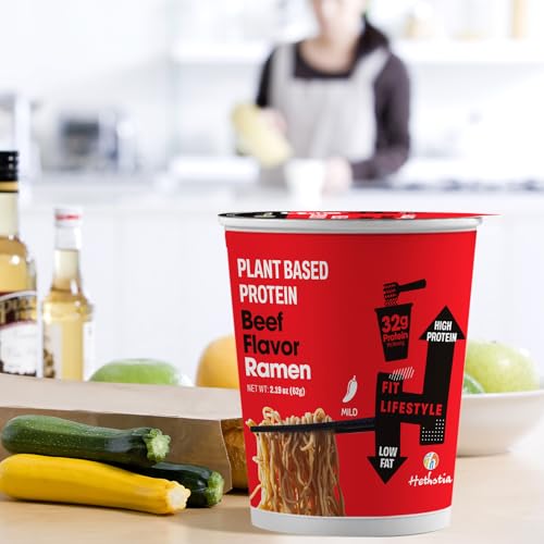 Image of Hethstia High Protein (32g) Ramen Noodle 6-Pack Instant Beef Soup Cup | Plant-Based, Vegan, Non-Fried, Non-GMO, Low Fat, Ready in Minutes, Convenient Everyday Meal Option