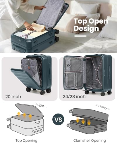 Image of Joyway Luggage Set 3 Piece Top Opening Suitcase Set with Spinner Wheel and TSA Lock, PC Hard Shell Carry on Luggage with Front Pocket for Woman Men (Blue)