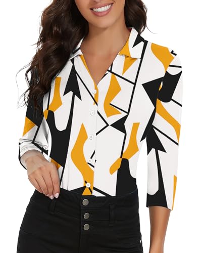 Image of Soneven Womens Golf Polo Shirts 3 /4 Long Sleeve V Neck Button Down Shirts Business Causal Work Blouses Tops