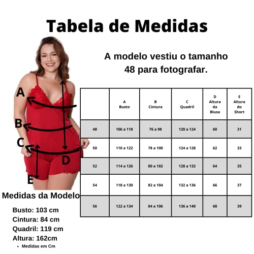 Baby Doll Plus Size Short Doll Pijama Camisola W1172 (Preto, 48)