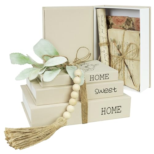 WOODEN SANCTUARY Decorative Storage Book Shaped Boxes Set for Farmhouse