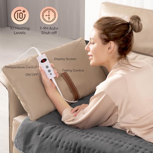 Elektrisches Wärmeunterbett 150 x 80 cm Grey mit 10 Temperaturstufen, Abschaltautomatik & Überhitzungsschutz, Einfache Fixierung auf Bett und Matratze (Korallenvlies)