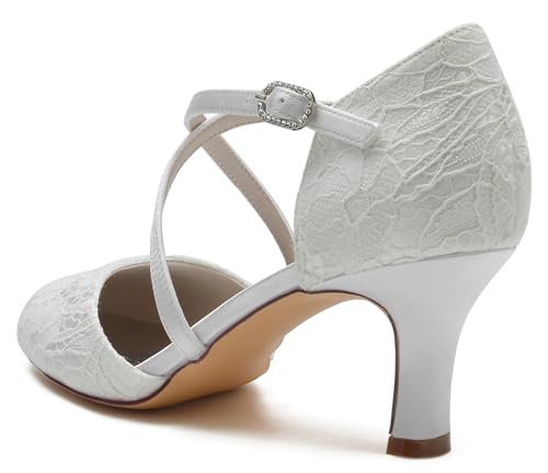Hanfike Closed Toe Low Heel Wedding Shoes for Bridal Women Cross Strap Evening Pumps JY0923