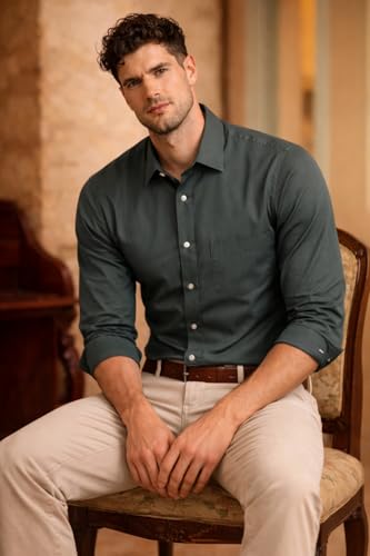 Image of Louis Philippe Men's Slim Fit Easy to Iron Everyday wear Premium Cotton Full Sleeve Solid Formal Shirt
