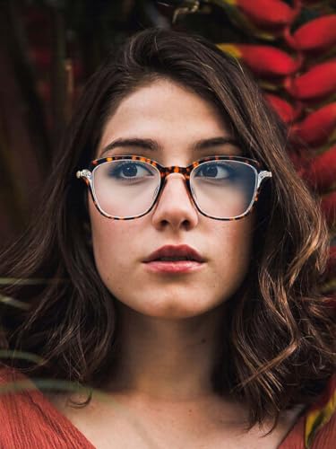 Image of Tortoise & Clear Acetate Cat-Eye Blue Light Blocking Glasses - Geometric Metal Temples with Art Deco Accents, Screen Protection for Work /Gaming, Fashion-Forward Eyewear Accessories (Unisex)