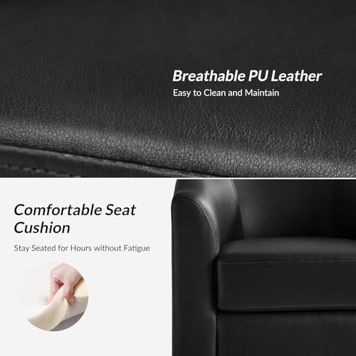Image of HULALA HOME Faux Leather Swivel Accent Chairs Set of 2 with Solid Wood Base, Round Swivel Barrel Chairs for Living Room and Bedroom, No Assembly Required, Black