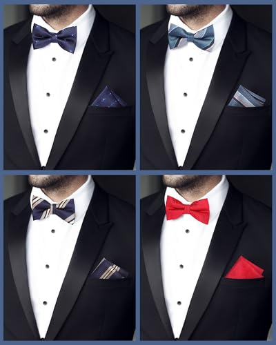 Image of Chicingyou 6 Sets Pre Tied Bow Tie and Pocket Square Cuff Links Sets for Men Classic Formal Tuxedo Adjustable Elegant Bowtie for Wedding Party Halloween Christmas Birthday Gifts