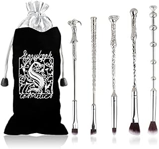 [5 PCS] Makeup Brush Set Metal, Silver Handle Wizard Wand Anime Collection for Foundation Blush, Eyeshadow, Face Concealer, Eyeliner Contour, Powder Liquid Eye, Anime Gift for Girls Women