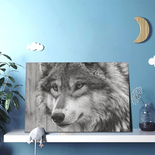 Lienzo de lobo gris enmarcado, decoración de pared artística de 30x45 cm 4