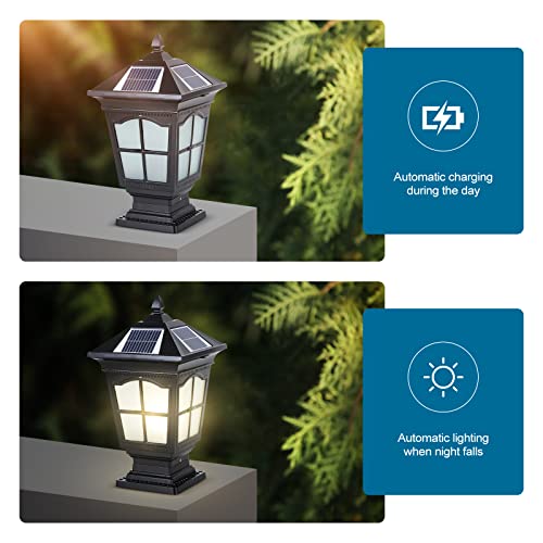Dahgeo Outdoor Post Lights Led Solar Lamp Sensor With Power Base 2 Modes Outdoor Column Lights Die-Casting Aluminum Post Lights Fixture With Remote Control Tricolor Dimming #TOP1