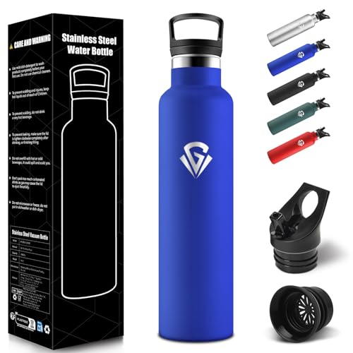 HoneyHolly Botella Termica 1 Litro, Acero Inoxidable 18/8, Botella Agua Termica, Sin BPA, Termo, A Prueba de Fugas, Cantimplora para Camping, Excursión, Yoga, Water Bottle-Azul real
