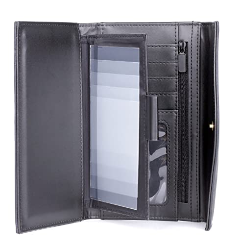 Image of Julia Buxton Heiress Leather Organizer Clutch Handbag Wallet with RFID Blocking, Black