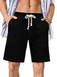 JMIERR Mens Shorts Casual Summer Beach 8 Inch Inseam Drawstring Golf Linen Cotton Elastic Waist Short for Men, US 34(M), 04 Black