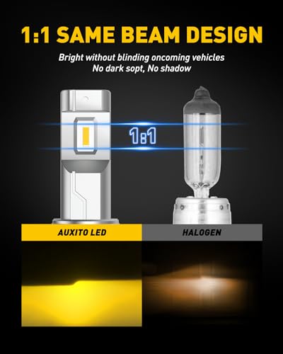 Image of AUXITO 9145 9140 H10 LED Fog Light Bulb Fanless, 6000LM Per Set, CSP LED Chips, 3000K Golden Yellow, Fog Light Bulbs or DRL Replacement, Pack of 2