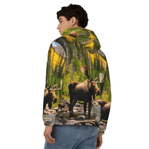 Sweat à capuche imprimé ours cerf EdWal zippé homme - 3