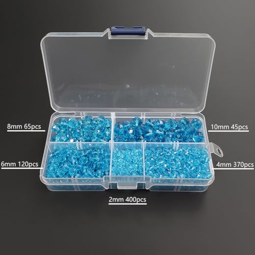 Image of Aquamarine Rondelle Glass Beads for Jewelry Making, Faceted Briolette Crytal Spacer Beads for Bracelet Necklace Earring (2mm 4mm 6mm 8mm 10mm Mixed Sizes, 1000pcs)