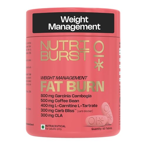Nutriburst Fat Burn Tablets for Men & Women | Weight Management Supplement with Garcinia Cambogia, Green Coffee Bean, L-Carnitine, CLA & Carb Blocker | 60 Tablets | 1-Month Pack