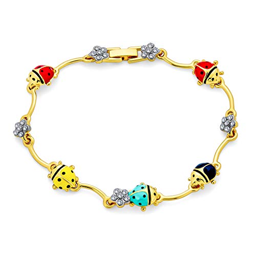 Bracelet coccinelle femme en laiton doré or 14K avec cristal de jardin
