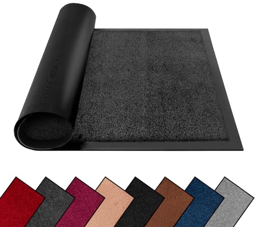 Washable Dirt Trapper Door Mats Indoor & Outdoor, Heavy Duty Non Slip Doormats, Rubber Backed Floor Mat, Super Absorbent Front Door Mat, Entrance Rug (Anthracite-Plain, 40cm x 60cm)