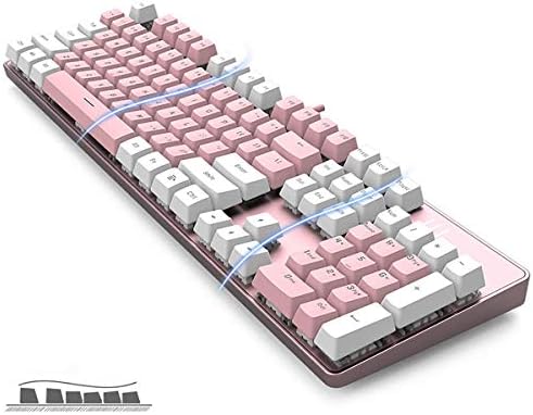 Mecool Mechanical Gaming Keyboard Wired White Backlit Keyboard Blue Switches Full Size 104 Keys US Layout-White and Pink