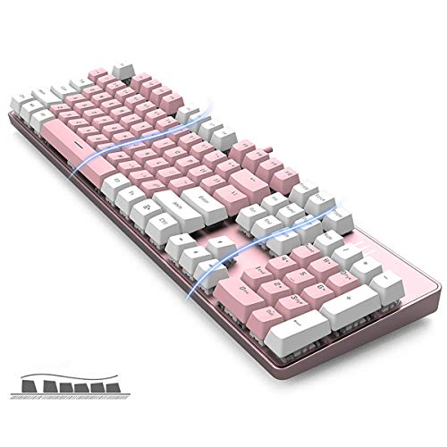 Merdia Mechanical Keyboard Gaming Keyboard With Blue Switch Wired White Led Backlit Keyboard Full Size 104 Keys Us Layout(Pink & White) #TOP2
