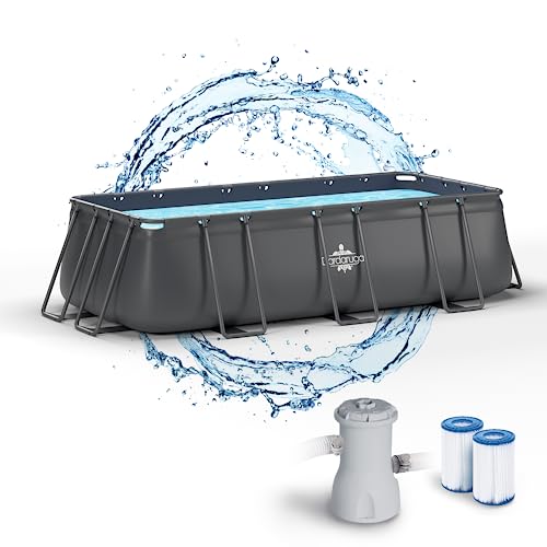 Dardaruga PISCINA Fuori Terra 400 x 200 x 100 cm + POMPA FILTRO Risparmio Energetico + 2 Cartucce Filtro, TOBAGO, Marchio e Assistenza ITALIA, Materiali PREMIUM, Liner Multistrato, ANTRACITE