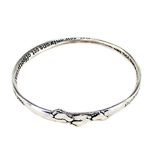 Image of Footprint Twist Bangle Silver-tone Bracelet with Inspirational Card