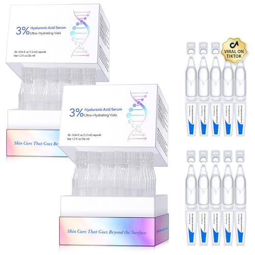60PCS Ultra Hydrating Hyaluronic Acid Serum Tubes,3% Percent Hyaluronic Acid Moisturizer for Face & acne & scars,Single Use,Intensive Moisturizing, Skin Tightening, Emergency Repair, Anti-Aging