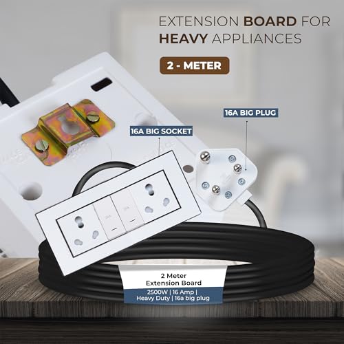 Image of Extension Board Heavy Duty Multi Socket 15A /16A /20 (2500 Watts 16A Big Plug and Two 16A Socket and Two 20A Switch, 2 Meter)